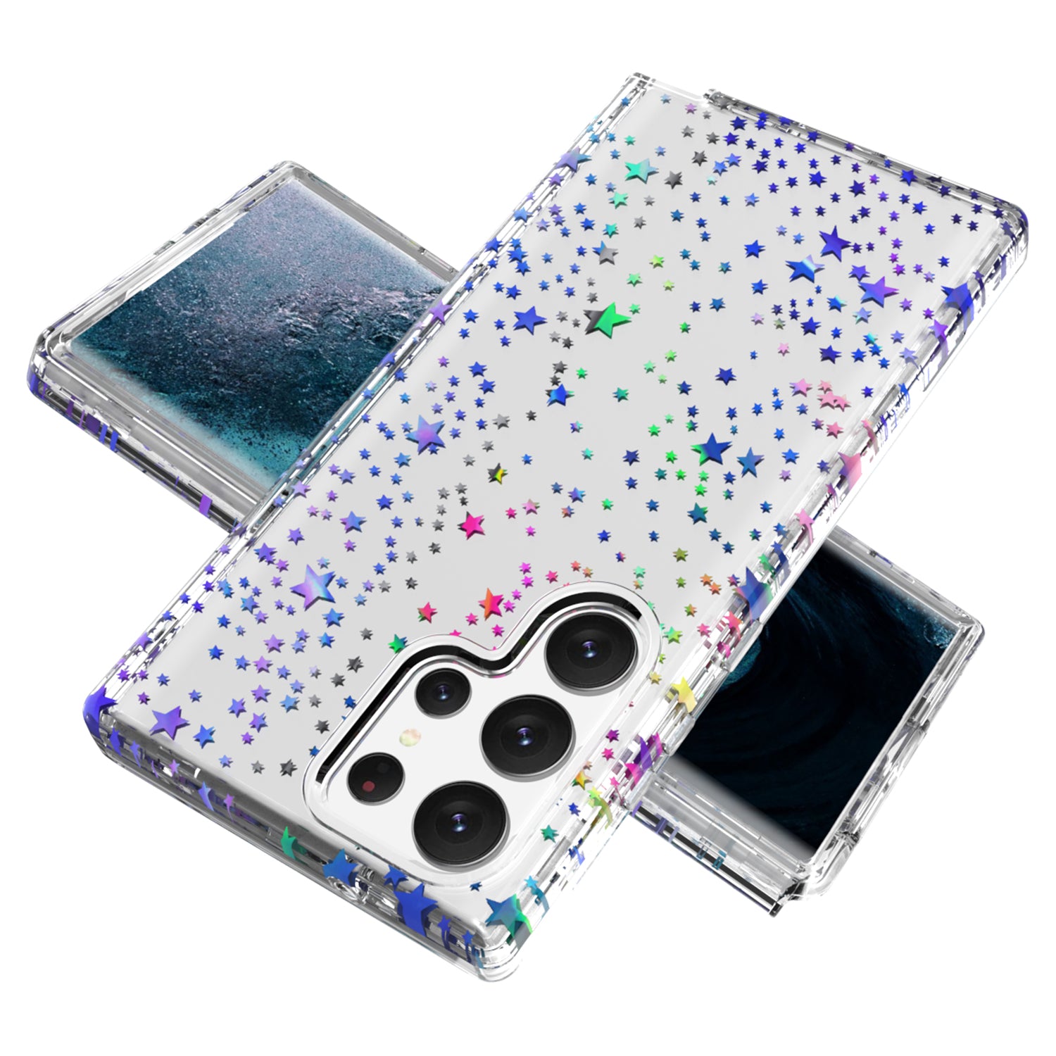 For Samsung Galaxy S23 Ultra GW18 Clear Laser Pattern Bling Phone Case Thickened PC TPU Shockproof Cover For Samsung Galaxy S23 Ultra GW18 Clear Laser Pattern Bling Phone Case Thickened PC TPU Shockproof Cover